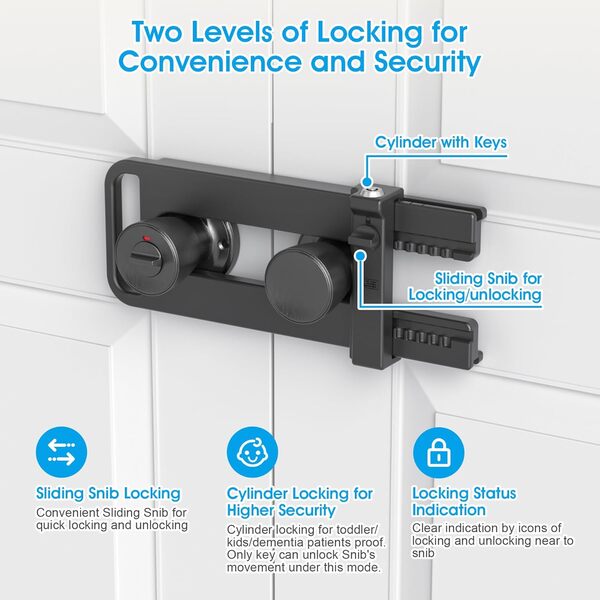 AST Verrou de sécurité à double porte, dispositif de verrouillage de porte française à clé, serrure de renfort pour boutons et poignée, empêche les coups de pied, barrière à l'épreuve des enfants