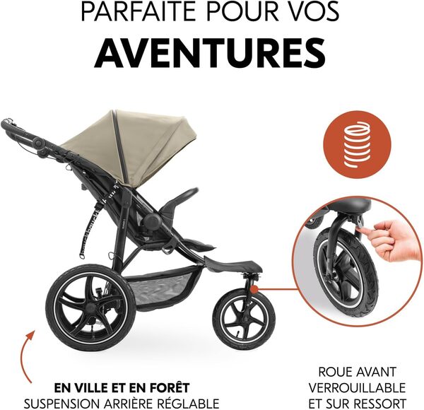 hauck Runner 3 Olive – Poussette 3 Roues Bébé avec Grandes Roues Air, Suspension, Frein à Main, Canopy XL, Fenêtre Maille, Panier Couvercle, Inclinable, Porte-Gobelet, de la Naissance à 22 kg