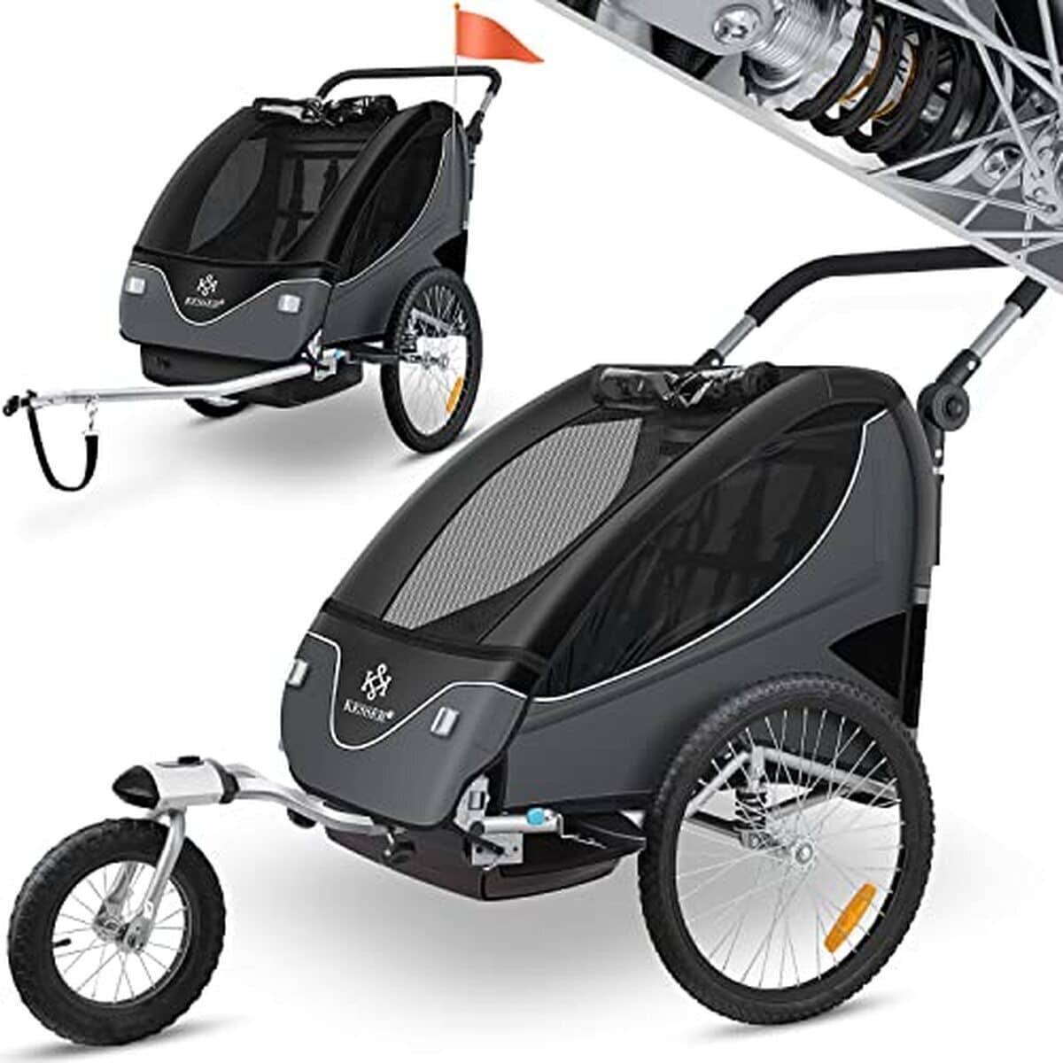 Test de la remorque KESSER® pour enfant : rotation 360° et fonction jogger