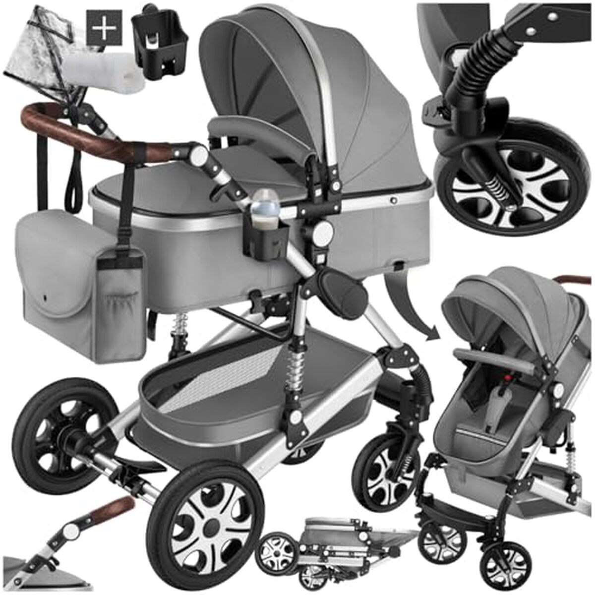 Test Tectake poussette combinée pliable 0-36 mois